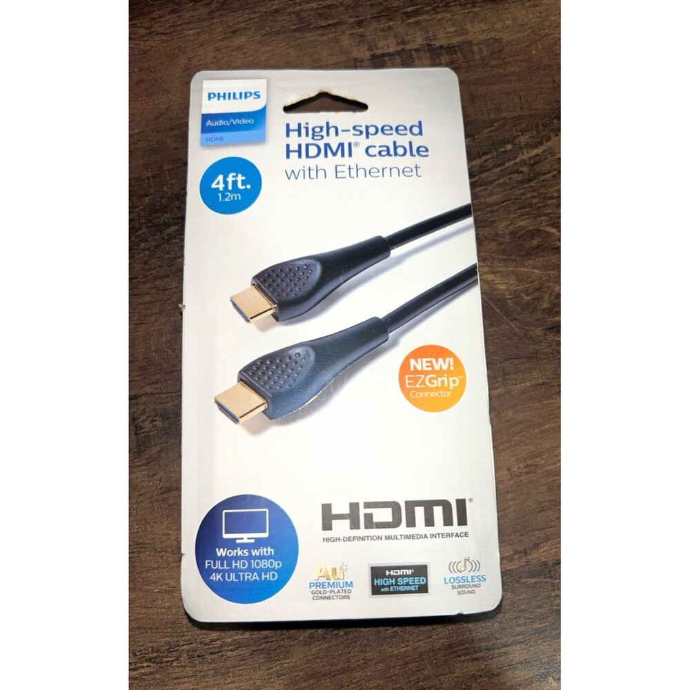 Philips High Speed HDMI Cable w/ Ethernet Gold Plated 4ft Black SWV3120B/27